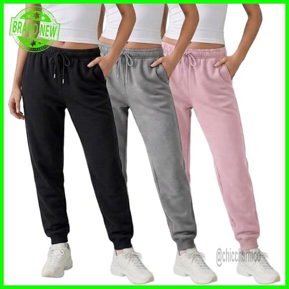 Fleece Joggers with Pockets Drawstring Waist Slim Fit 3-Pack